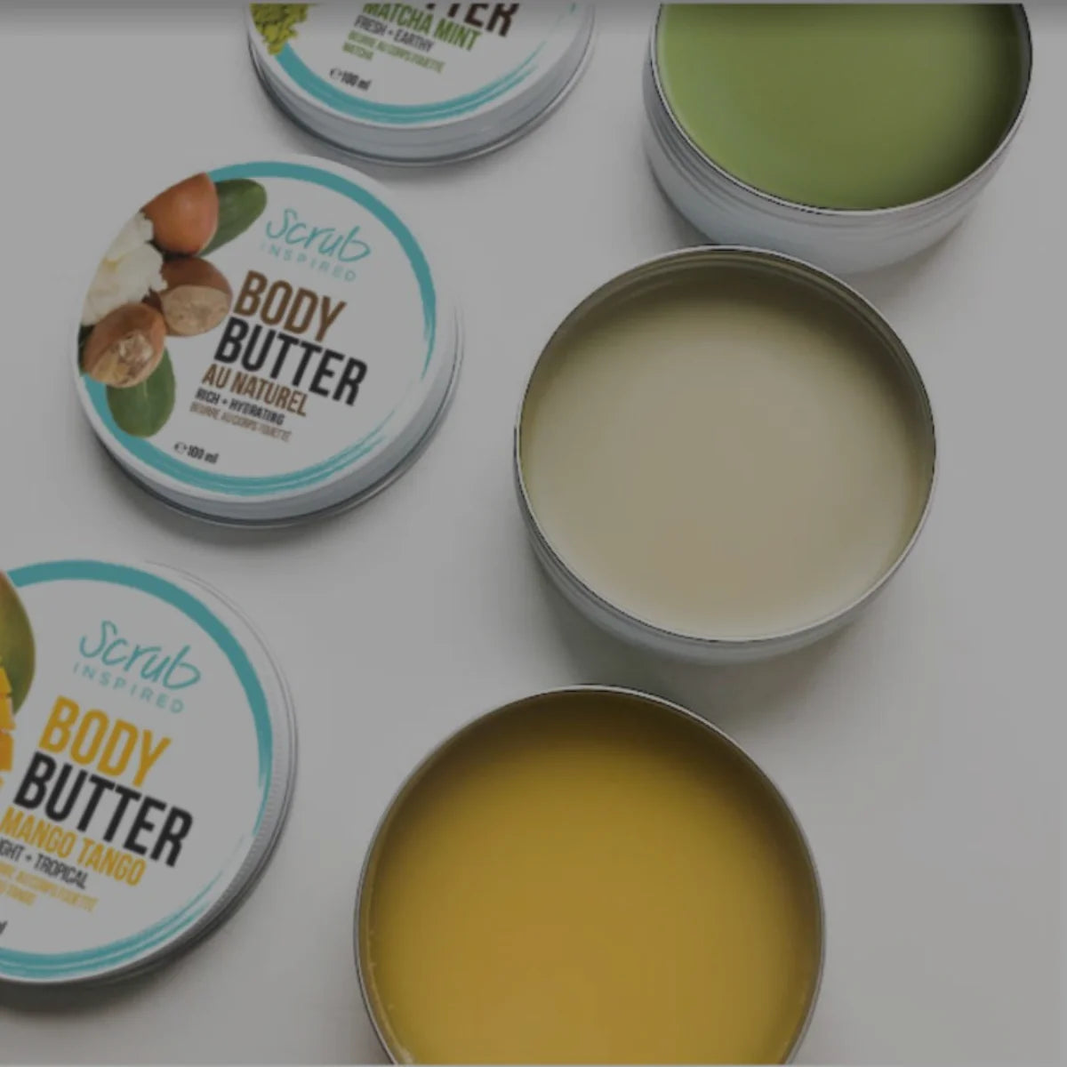 all natural body butter made with raw and refined shea butter, mango butter, coconut and grapeseed oil. Scrub Inspired handmakes all-natural skin care lotion and moisturizer for dry skin.